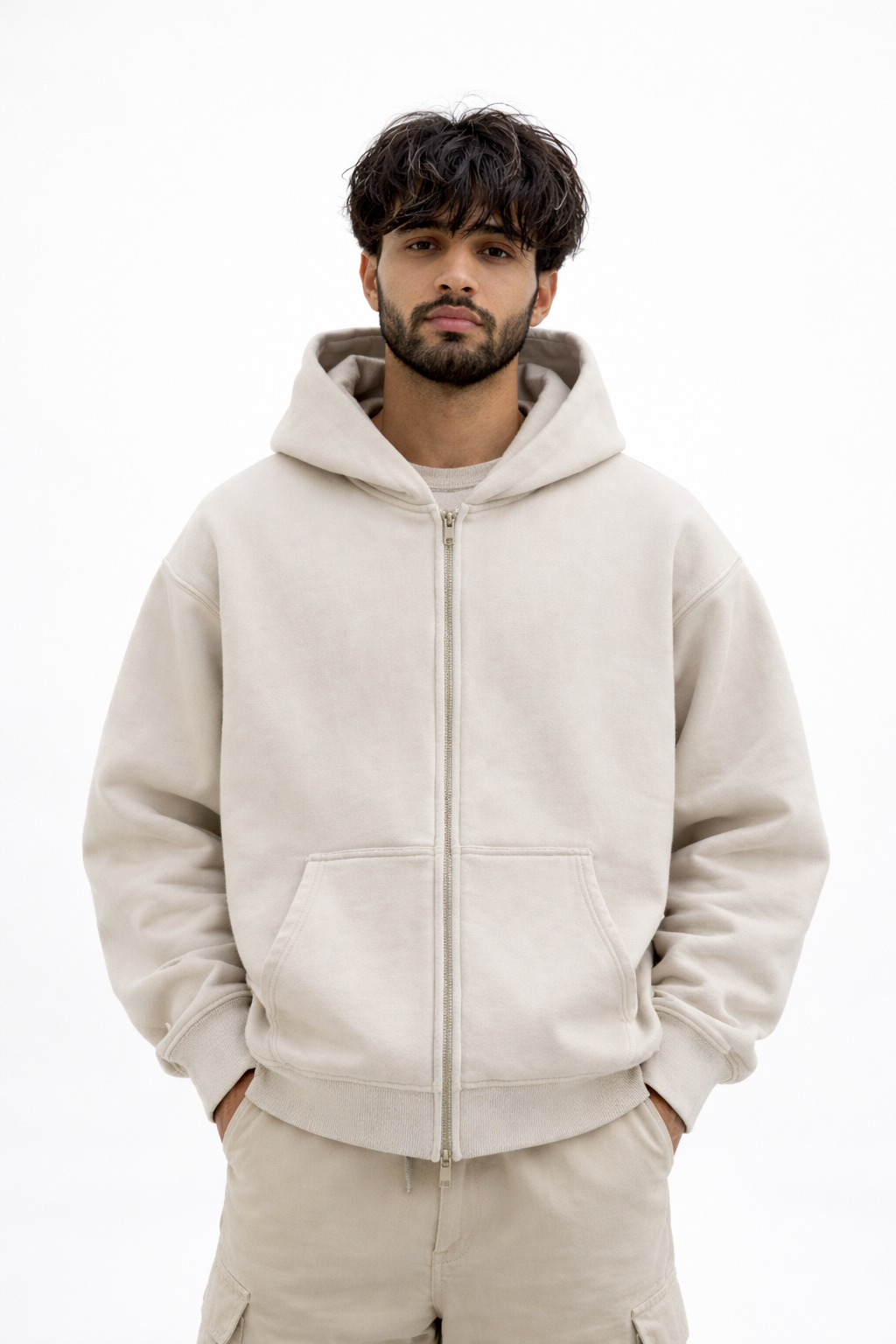 Zip-Through Boxy Fleece Hoodie